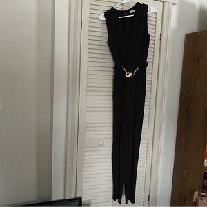 Calvin Klein Black Jumpsuit with Gold Accent Belt